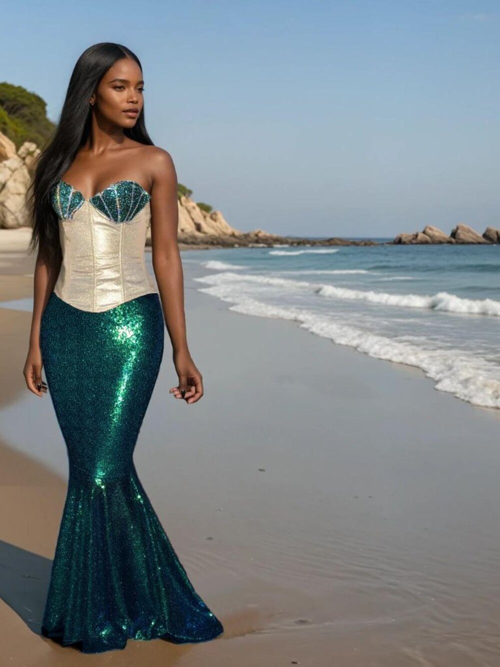 NWT Glitter Fox High Waist Sequin Mermaid Skirt Halloween Costume Tail